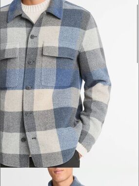 Vince Blue Gray Cream Plaid Wool Shacket
